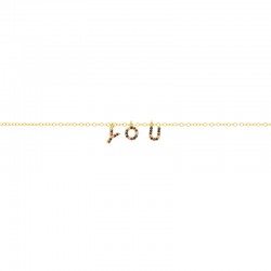 Bracelet chaîne fine TATOO or - Lettres Y.O.U. & Zircons multi-couleurs signé Une à Une