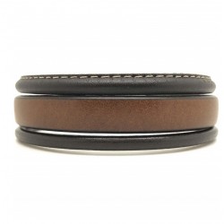 Bracelet jonc Homme - Multi-rangs cuir gold marron surpiqué - Loop & Co