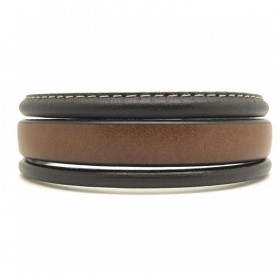 Bracelet jonc Homme - Multi-rangs cuir gold marron surpiqué - Loop & Co