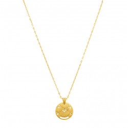Collier mi-long chaîne fine MUCHA & Pendentif Médaille Art-Nouveau doré Une à Une