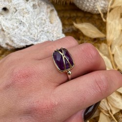Bague argent doré BALMA - Améthyste ovale & fils dorés croisés - CANYON