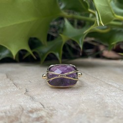 Bague argent doré BALMA - Améthyste ovale & fils dorés croisés - CANYON