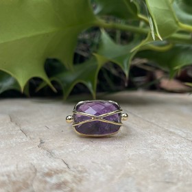 Bague argent doré BALMA - Améthyste ovale & fils dorés croisés - CANYON