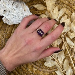 Bague argent doré BALMA rectangle - Améthyste & fils dorés TAILLE 54