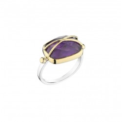 Bague argent doré BALMA rectangle - Améthyste & fils dorés CANYON BIJOUX