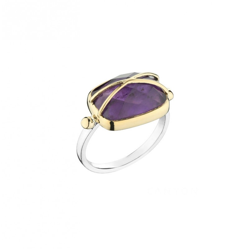 Bague argent doré BALMA rectangle - Améthyste & fils dorés CANYON BIJOUX Bague argent doré BALMA rectangle - Améthyste & fils dorés CANYON BIJOUX