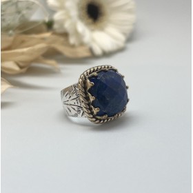 Bague argent doré anneau ethnique & Lapis Lazuli carrée - CANYON