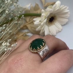 Bague argent doré anneau ethnique & Onyx vert ovale - CANYON