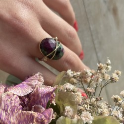 Bague argent doré BALMA - Rubis Zoisite & fils dorés CANYON