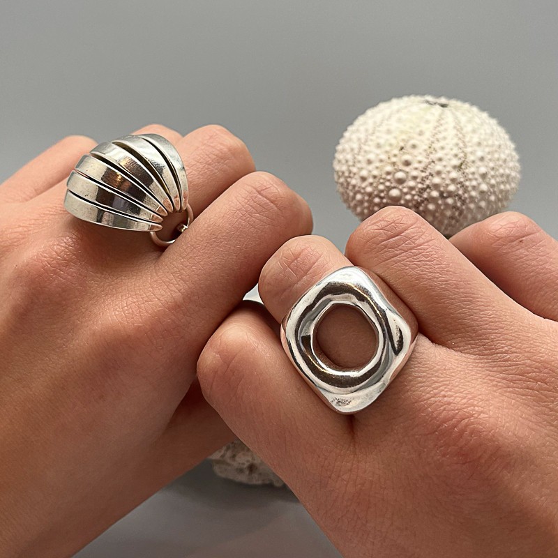 Bague Femme Gros Bout En Argent 925 - Ajustable, Main Levée - Cadeau Pour Elle