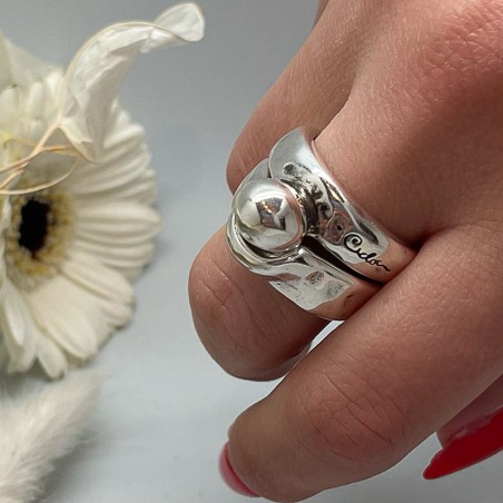 Ancienne Bague Fine En Argent 800 Avec 2 Boules - Taille 61 - Occasion - État Correct
