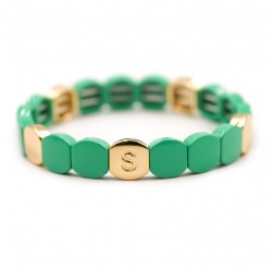 Bracelet élastiqué COLORFUL NEW CO - Pastilles émail doré & Vert pastel - Simone à Bordeaux