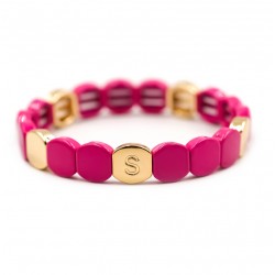 Bracelet élastiqué NEW COLORFUL CO - Pastilles émail doré & Rose fuchsia - Simone à Bordeaux