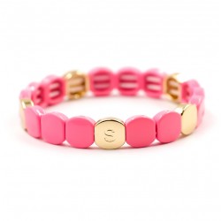 Bracelet élastiqué NEW COLORFUL CO - Pastilles émail doré & Rose fluo - Simone à Bordeaux