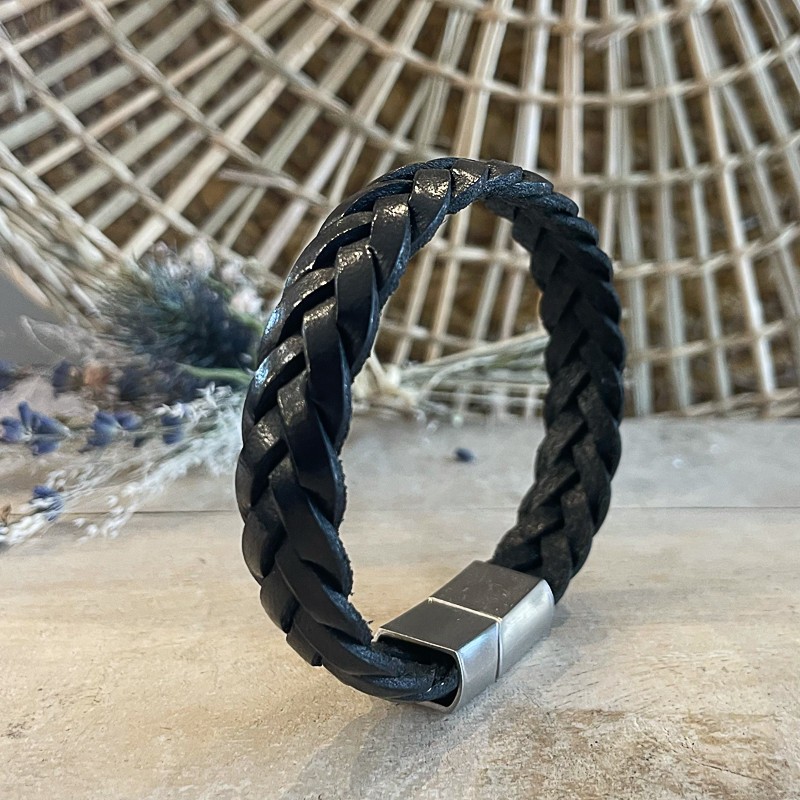 Bracelet Corde Tressé en Cuir Marron  Acier  Bracelets Tendances