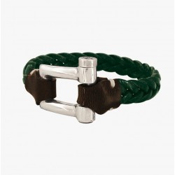 Bracelet Jonc CUERO vert & Manille Cuir tressé Argent design CXC