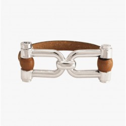 Bracelet Jonc fermé MANILA cuir camel & Manilles argent design CXC
