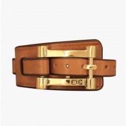 Bracelet Manchette CINTURA camel plaqué or & Boucle ceinture design CXC