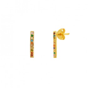 Boucles d'oreilles Puces pendantes doré & Cristaux multicolores - Une à Une