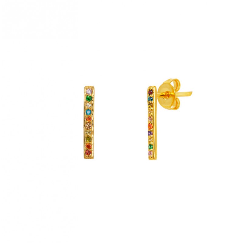 Boucles d'oreilles Puces pendantes doré & Cristaux multicolores - Une à Une