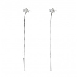 Boucles d'oreilles JUST CHIC argent - Puces zircon & Chaîne barrette signées DORIANE