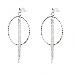 Boucles d'oreilles INDIANA argent - Puces boules & Anneau pompon chaînes signées DORIANE
