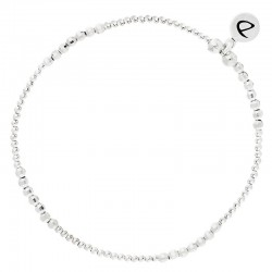 Bracelet élastiqué Argent BIRDY - Mini perles lisses & facettées signé DORIANE