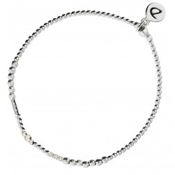 Bracelet élastiqué Argent ONE SILVER - Perles facettées & Tubes diamantés signé DORIANE