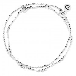Bracelet élastiqué multitours Argent CUDDLE - Perles facettées & Tubes diamantés signé DORIANE