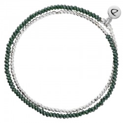 Bracelet élastiqué multitours Argent HEAVEN - Perles facettées & Perles vertes signé DORIANE