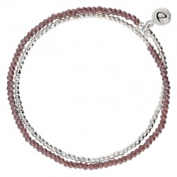Bracelet élastiqué multitours Argent HEAVEN - Perles facettées & Perles violettes signé DORIANE