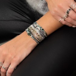 Bracelet élastique INFINITY Tubes en argent - Hématites & Perles grises TAILLE M