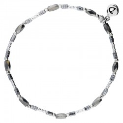 Bracelet fin élastique NEW INFINITY Argent - Tubes & Perles de verre grises - DORIANE Bijoux