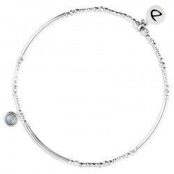 Bracelet élastique PEARL Argent - Tubes lisses diamantés & Labradorite signé DORIANE