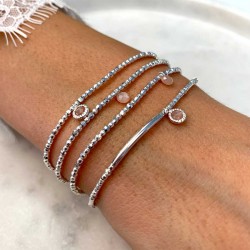 Bracelet élastique PEARL Argent - Tubes lisses diamantés & Labradorite TAILLE S