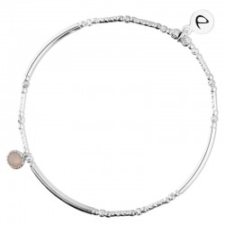 Bracelet élastique PEARL Argent - Tubes lisses diamantés & Pierre de Lune signé DORIANE