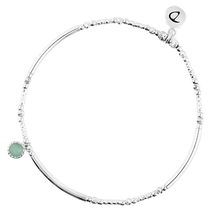 Bracelet élastique PEARL Argent - Tubes lisses diamantés & Aventurine signé DORIANE