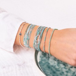 Bracelet élastiqué Argent ALONE & Perles facettées vert turquoise TAILLE M