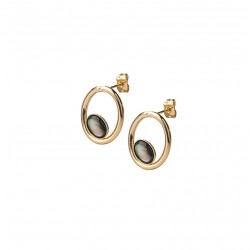 Boucles d'oreilles puces ALMA doré - Anneaux ovales & Nacre grise ALMA