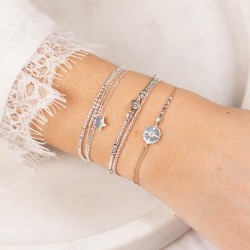 Bracelet élastiqué CUDDLE double - Perles Argent & Tubes diamantés TAILLE S