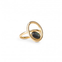 Bague fine OEIL dorée - Anneau ovale & Cabochon œil Labradorite signée LOVELY DAY