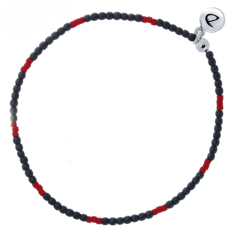 Bracelet Homme fin BAROUDEUR - Perles grises et Rouge oranger