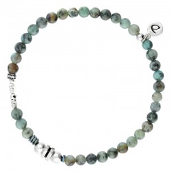 Bracelet homme élastiqué argent CHYPRE - Perles vert & Décor ethnique DORIANE