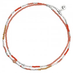 Bracelet de CHEVILLE élastiqué DOUBLE - Perles de verre & Miyukis rose orange DORIANE
