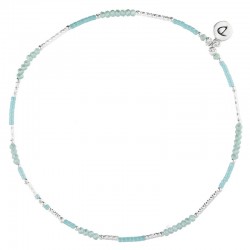 Bracelet de CHEVILLE élastiqué FINE - Tubes & Perles de verre turquoises DORIANE BIJOUX
