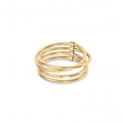 Bague fine GRANDE NOMADES Or - Trois anneaux lisses & Un anneau ouvragé design Bdm Studio