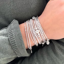 Bracelet élastique fin en argent 6 Tubes lisses & 1 Diamanté TAILLE M