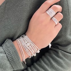 Bracelet élastique fin en argent 6 Tubes lisses & 1 Diamanté TAILLE M