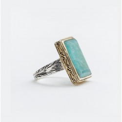 Bague OLYTE argent doré anneau ethnique & Amazonite rectangulaire CANYON BIJOUX