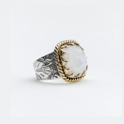 Bague ANTIQUE argent doré - Anneau ethnique & Pierre de Lune carrée BIJOUX CANYON